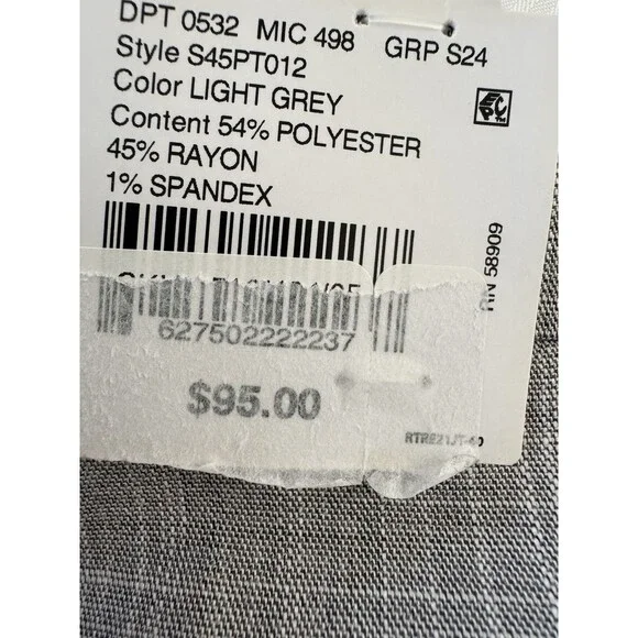 Tre Vero Modern Fit dress pants Flat Front Tuxedo Striped size 42L Gray Unhemmed
